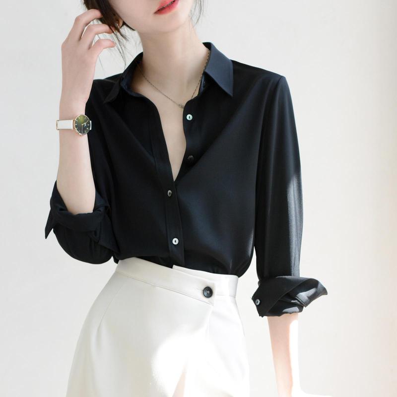 Women' Blouses Simple Temperament Workplace Black Shirt For Women Summer Office Lady Loose Solid Color Turndown Collar Thin Top Female
Women' Blouses Simple Temperament Workplace Black Shirt For Women Summer Office Lady Loose Solid Color Turndown Collar Thin Top Female