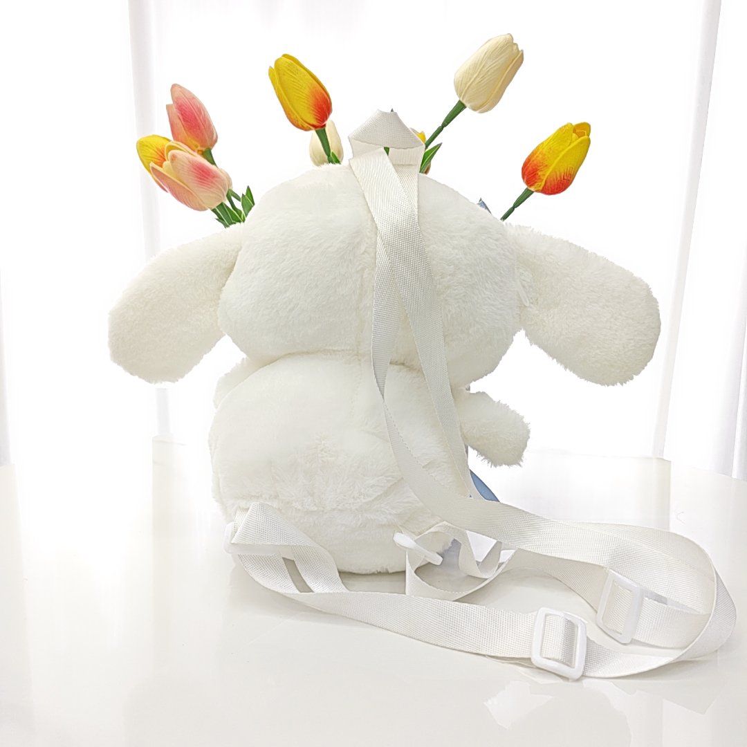 Fashion Cute Blue White Big Ear Plush Backpack with Bow Girl Cute Soft Accessories Zipper Bag Girls Birthday Gift