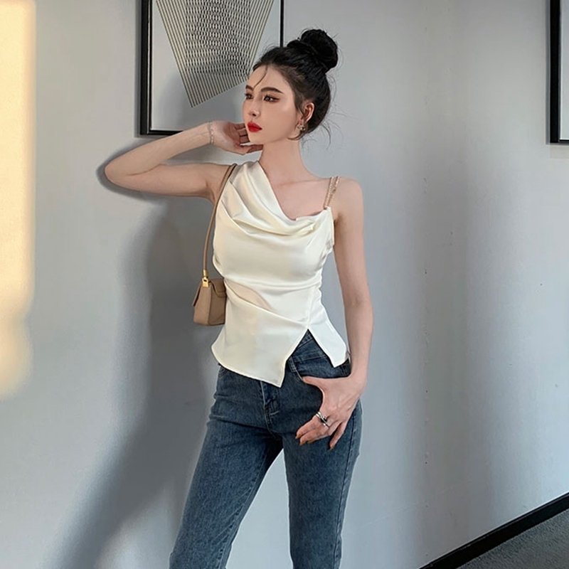 Camisoles Tanks Summer Irregular Sleeveless Women Camisole Korean Fashion Ladies Casual Slim Chain Tank Top Female Tops Backless Women Camis 230413