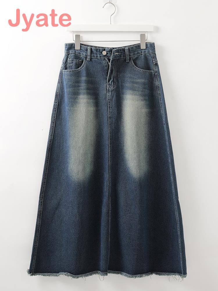 Vintage Skirts Jyate Maxi Denim Women Y2k Grunge Streetwear Pockets Chic Long Female Casual Harajuku Aesthetic Faldas 2