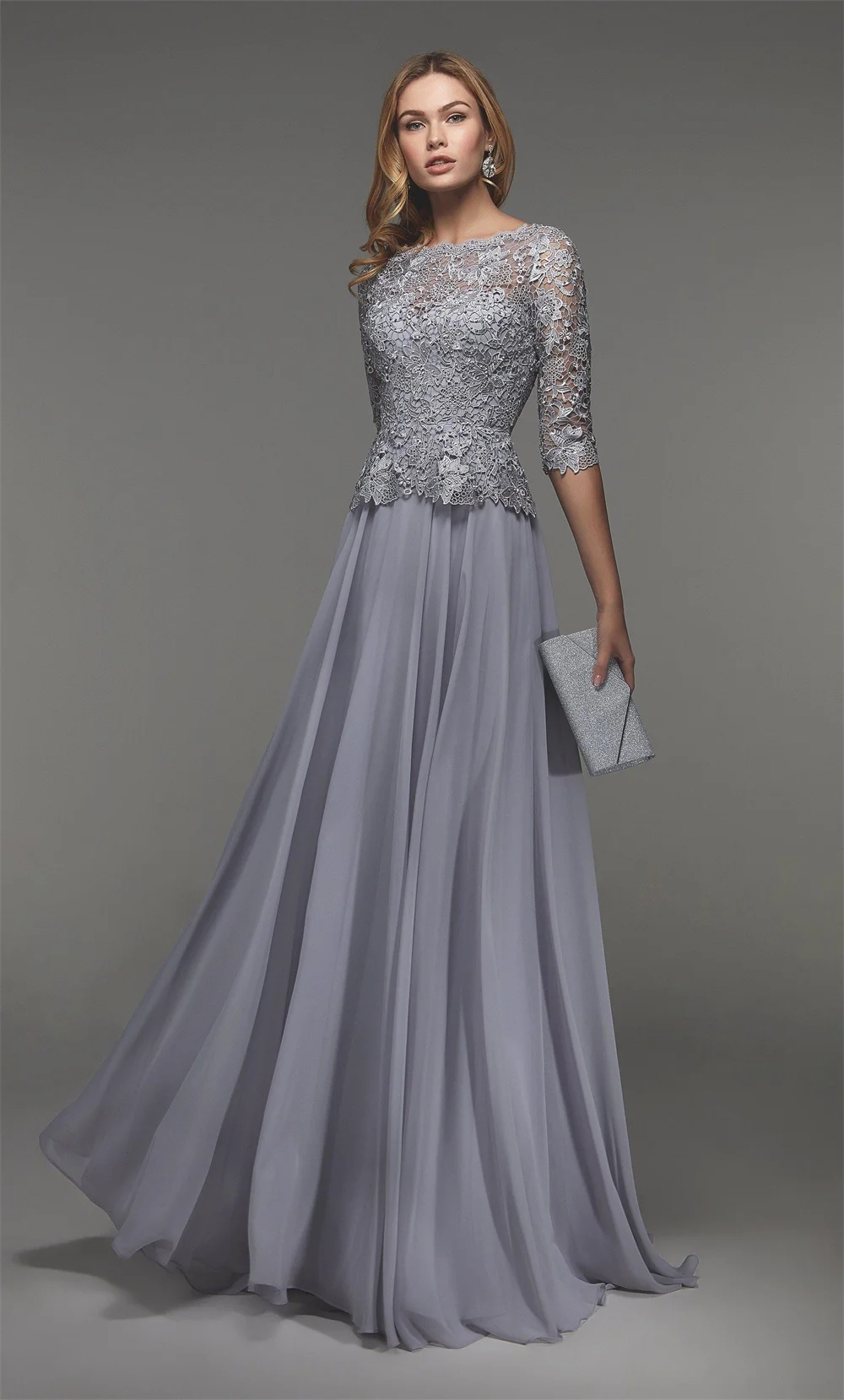 Elegant Mother of the Bride Dress 2025 Round Neck Lace Chiffon A-Line Wedding Groom Guest Party Gowns Ceremony Robe De Soiree