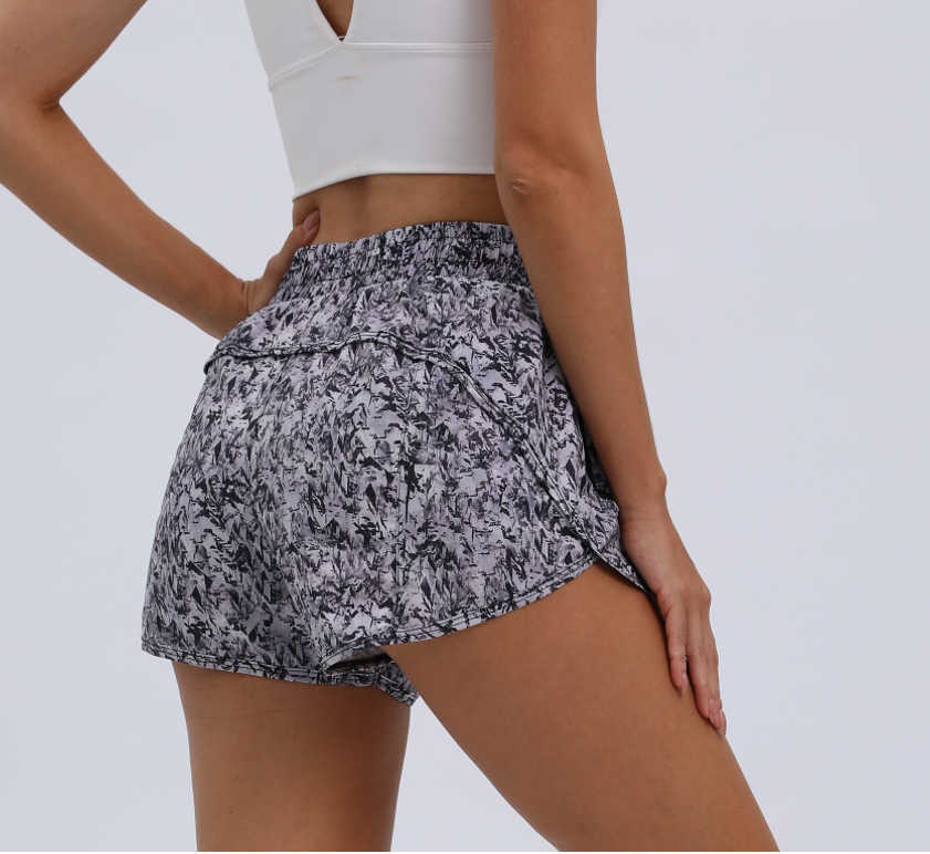 Yoga Outfit Camouflage Running Women Sports With Liner Side Zipper Pockets Gym Exercise Workout Training Fi Shorts