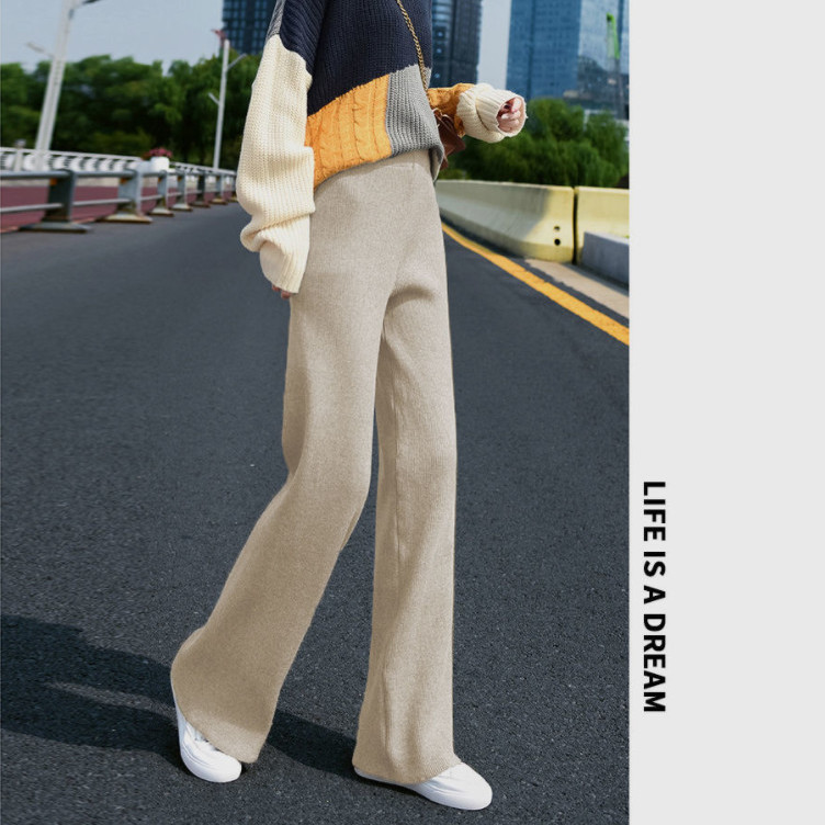 Women's Pants Capris Pants Autumn And Winter Knit Sweater Wide Legs Women Wear Loose Mop Slim High Waist Straight Pants Casual Pine Tight Mm Pant