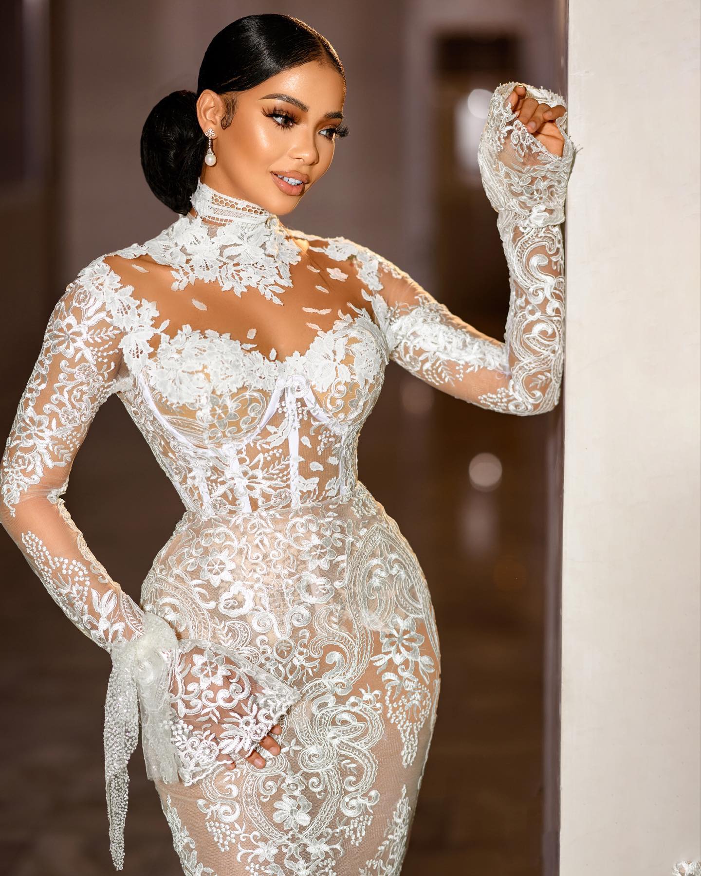 Gorgeous Modest High Neck Mermaid Wedding Dresses Long Sleeve Lace Appliqued Bridal Gown Church Garden Country Boho Vestidos de novia