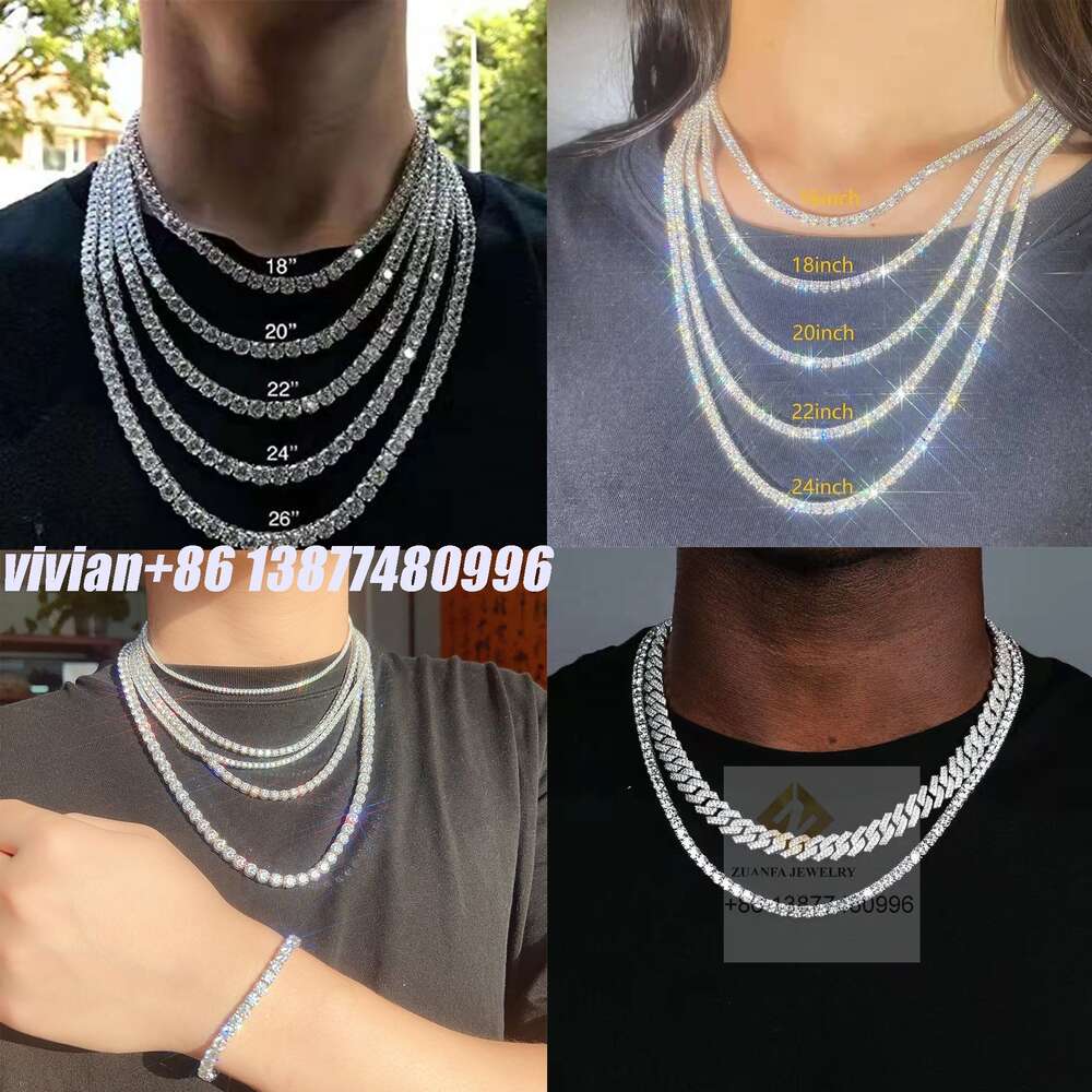 Necklace Tennis Chain moissanite chain 2MM 3MM 4MM 5MM 6.5MM 7MM 7.5MM 8MM Classic Necklace Silver VVS Moissanite Mens Chains Tennis Chain