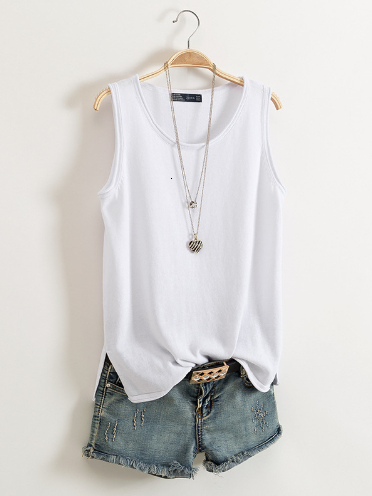 Camisoles Tanks Cotton and Linen Camisole Women's Summer I-shaped Sleeveless Knitted Bottoming Shirt Short Outer Wear Loose Top Solid 230413