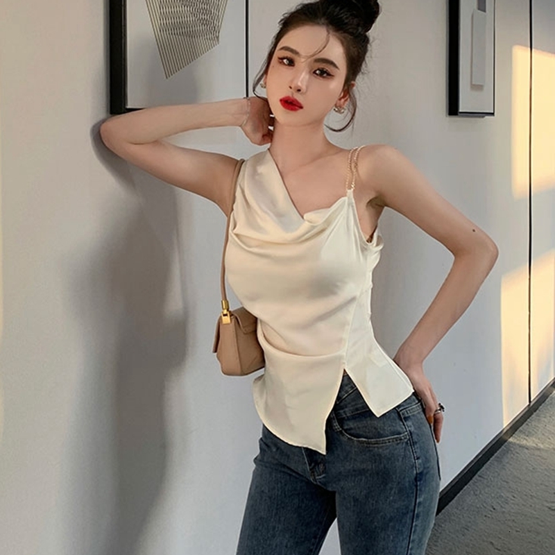 Camisoles Tanks Summer Irregular Sleeveless Women Camisole Korean Fashion Ladies Casual Slim Chain Tank Top Female Tops Backless Women Camis 230413