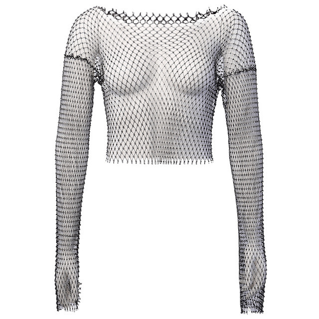 Women's T-Shirt DIRTYLILY Crystal Diamond See Through Crop Tops Summer Women Hollow Out Beachwear Tops Shiny Sexy Fashion Party Club Top 230413