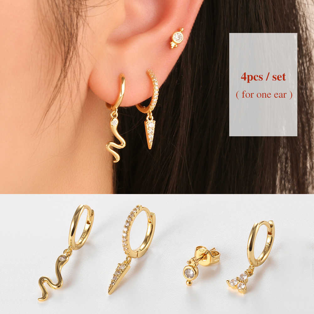Stud Dowi Huggie Hoop Earrings Set Moon Snake Pendants Small Ear Ring for Women Tiny Piercing Fashion Punk Rock Gold Plated Jewelry P230411