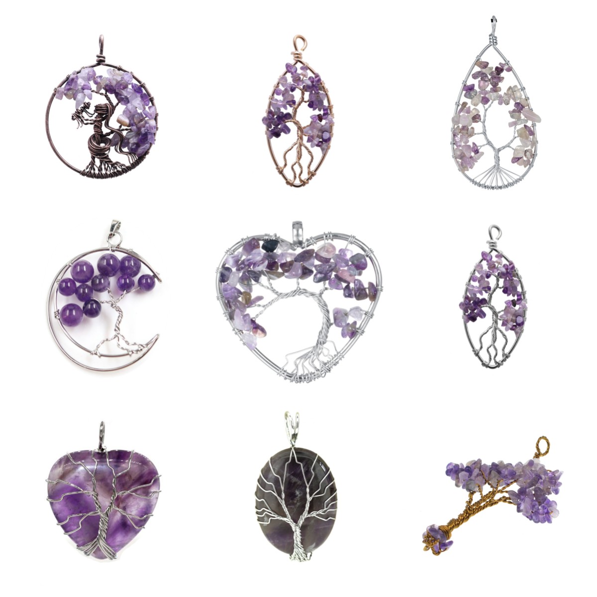 Natural Stone Crystal Amethyst Gravel Pendant Fate Tree Pendant Wrapped with Copper Life Tree Pendant
Natural Stone Crystal Amethyst Gravel Pendant Fate Tree Pendant Wrapped with Copper Life Tree Pendant