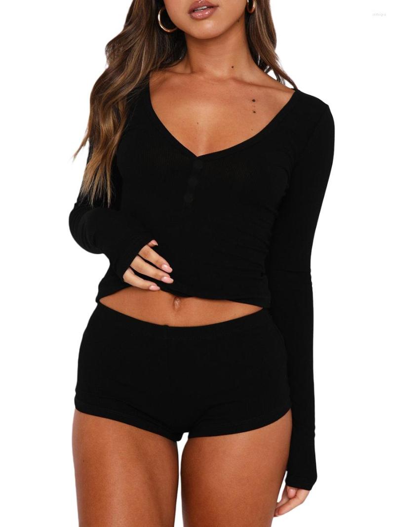 Women' Tracksuits Women Spring Summer Outfit Matching Sets Long Sleeve Button Tops Solid Color Low Waist Shorts Slim Fit Ladies Homewear, Black
Women' Tracksuits Women Spring Summer Outfit Matching Sets Long Sleeve Button Tops Solid Color Low Waist Shorts Slim Fit Ladies Homewear, Black