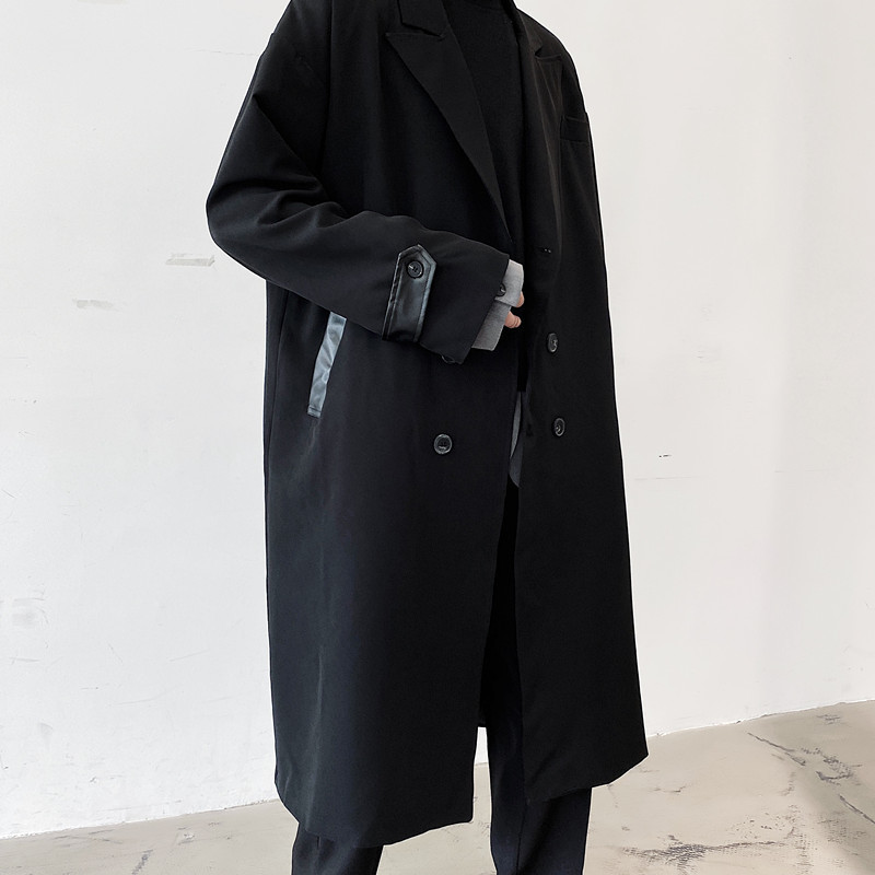Men's Trench Coats coat Men Vintage Korean Fashion Double Breasted Loose Causal Long Coat Outerwear Autumn Winter Male Overcoat Jacket 230413Z