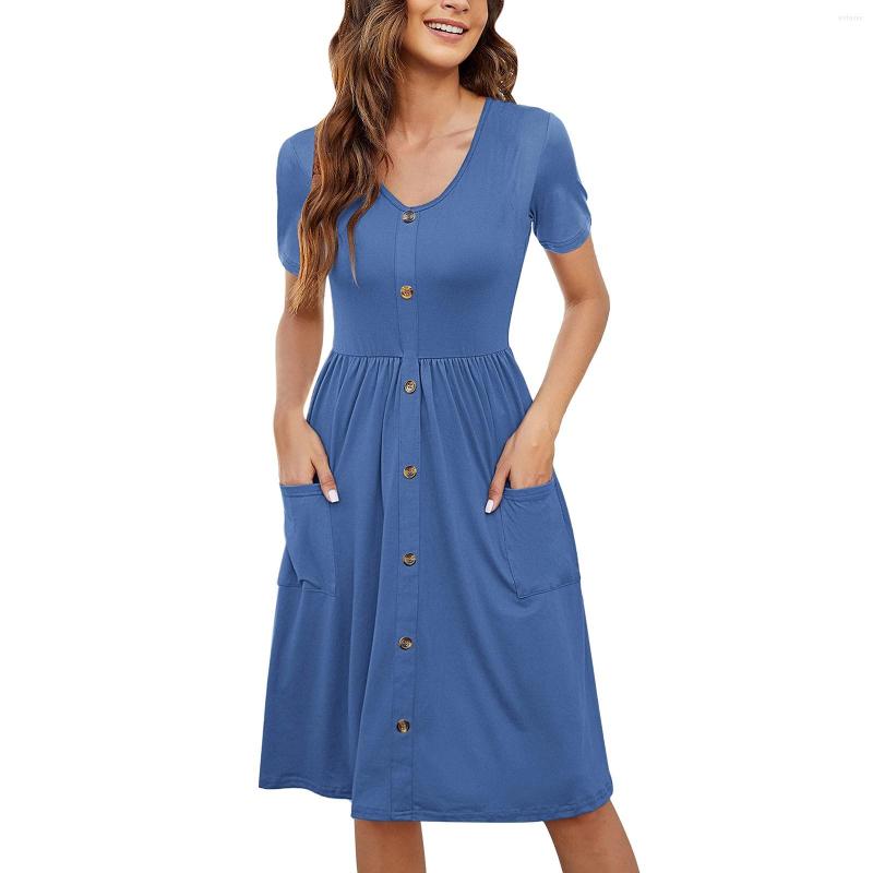 Casual Dresses Women Solid Color Summer Short Sleeve Of Shlouder Deep V Neck Button Down Knee Length With Pockets, White
Casual Dresses Women Solid Color Summer Short Sleeve Of Shlouder Deep V Neck Button Down Knee Length With Pockets, White