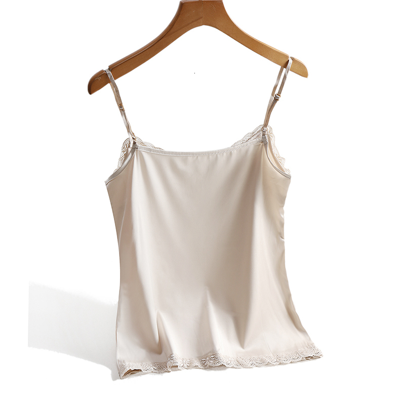 Camisoles Tanks Lace Top Women Halter V Neck Basic Black Cami Sleeveless Satin Silk Tank Tops Women'S Summer Camisole Beige Sexy Strap Tops 23041