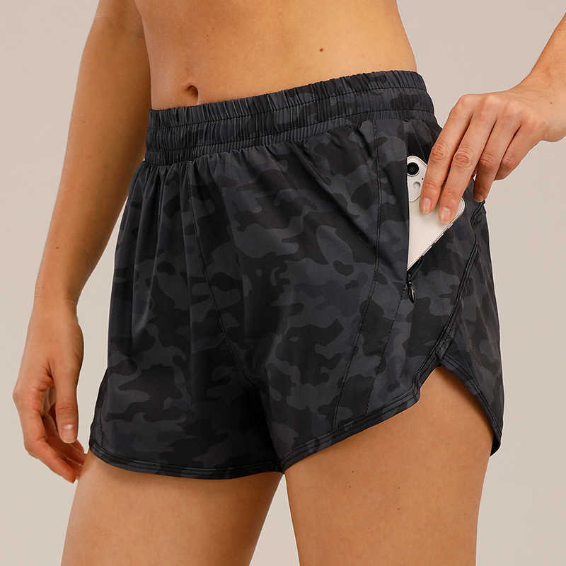 Yoga Outfit Camouflage Running Women Sports With Liner Side Zipper Pockets Gym Exercise Workout Training Fi Shorts