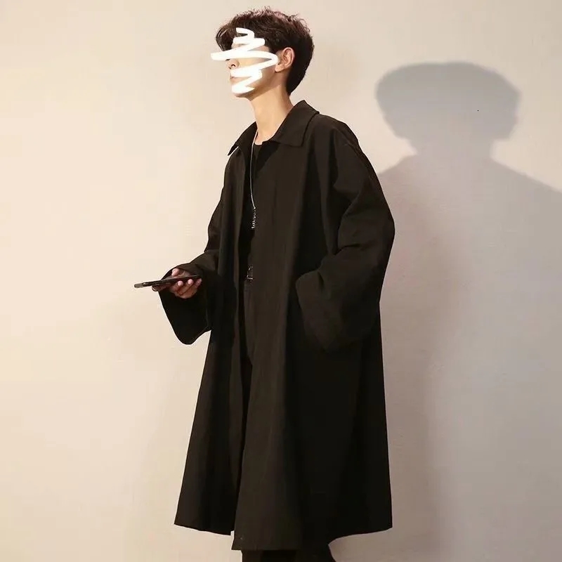 Men's Trench Coats Men Long Sleeve Autumn Loose Solid Fashion Streetwear Wlid Vintage Black Students Outerwear Spring Windbreaker 230413Z