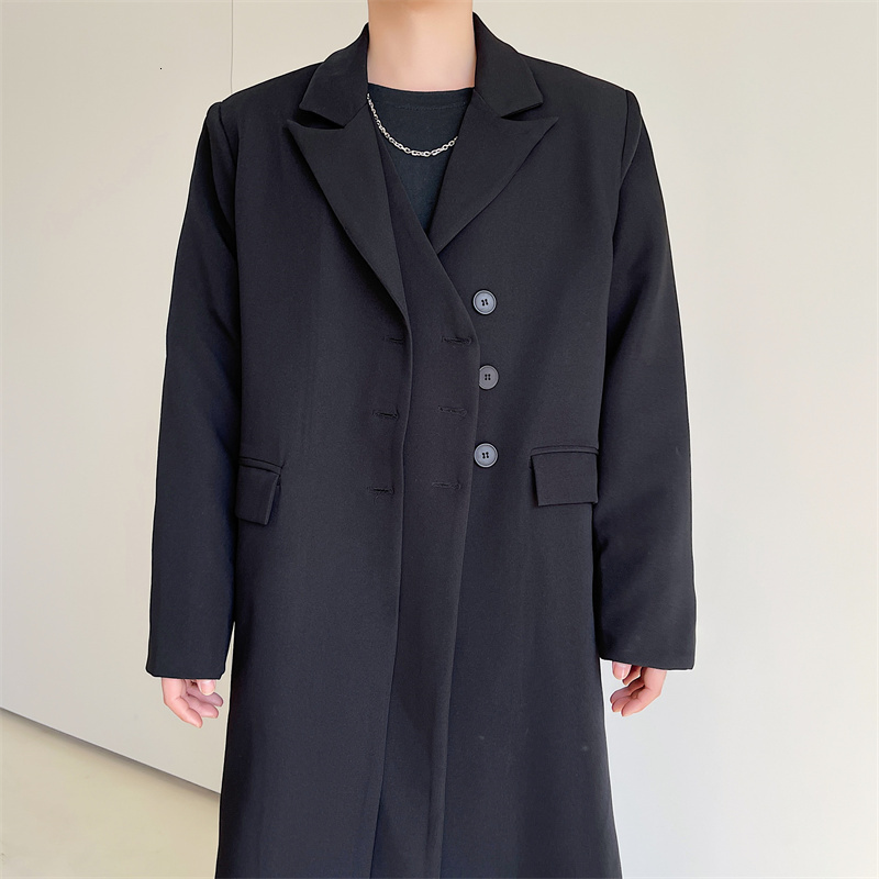 Men's Trench Coats coat Men Double Placket Long Loose Casual Coat Windbreaker Man Harajuku Streetwear Black Cardigan Jacket Overcoat 230413Z