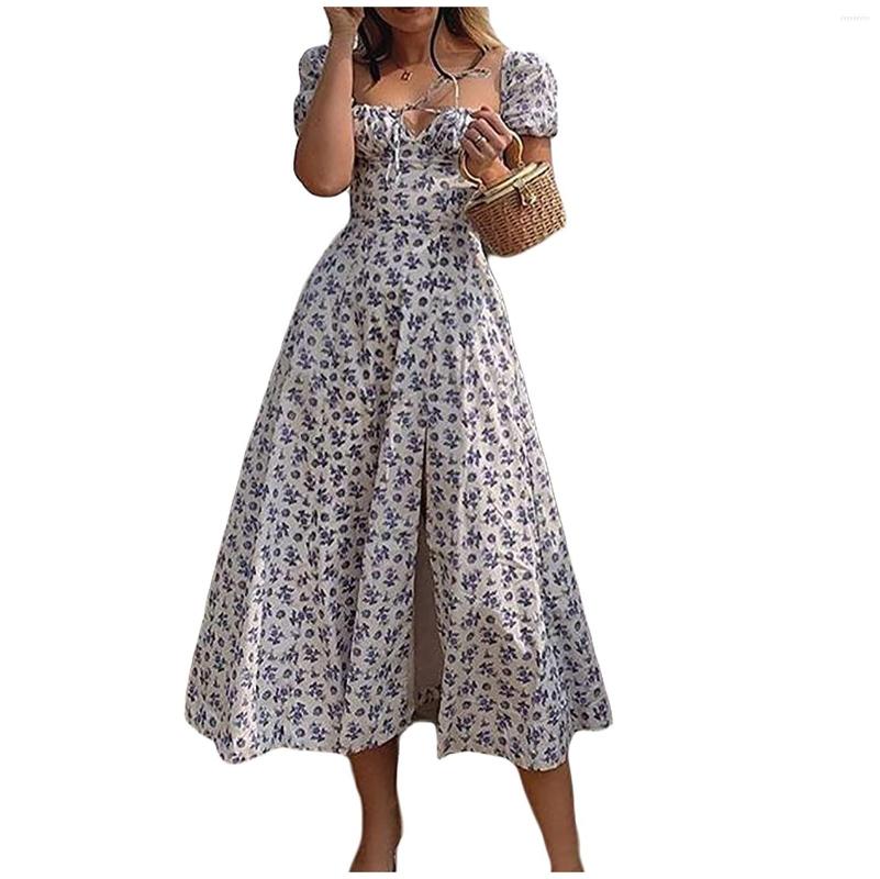Party Dresses Summer Dress Women Short Puff Sleeve Flroal Printed Ruched High Split Long Maxi Drawstring Sexy Vestidos 2023
Party Dresses Summer Dress Women Short Puff Sleeve Flroal Printed Ruched High Split Long Maxi Drawstring Sexy Vestidos 2023