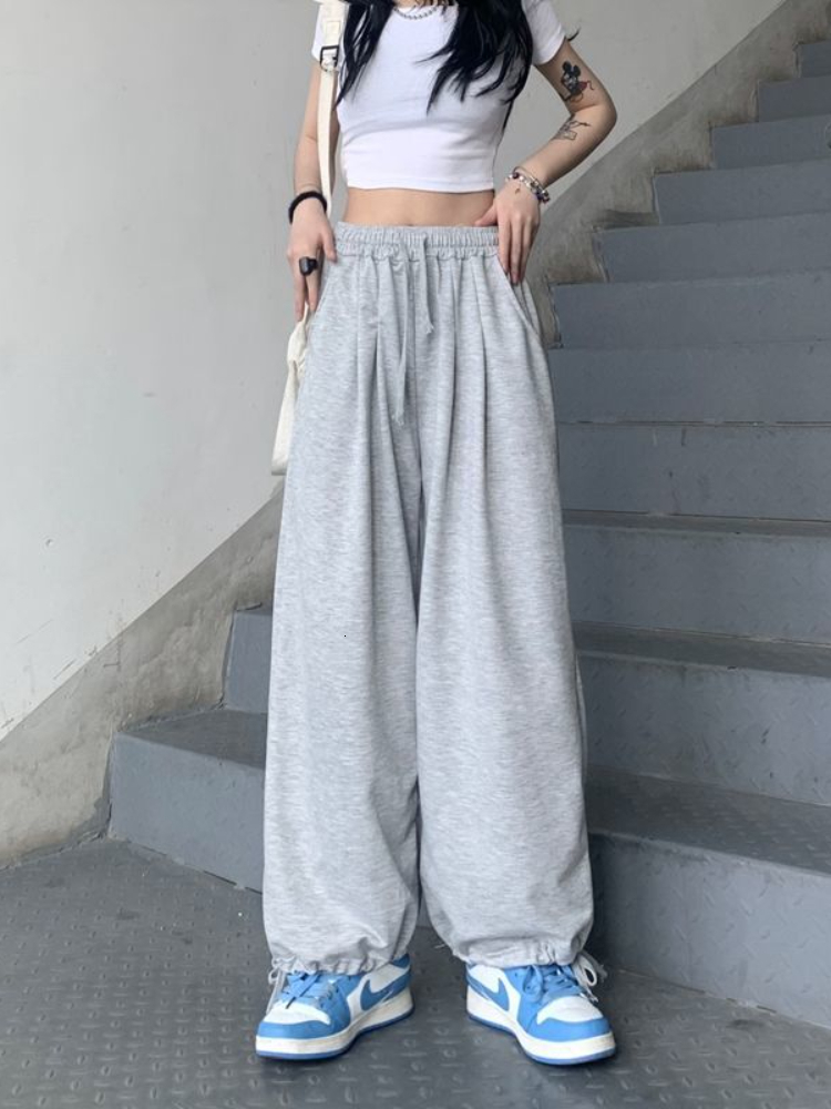 Women's Pants Capris HOUZHOU Casual Women Black Sweatpants Gray Joggers Basic Wide Leg Trousers Korean Fashion Baggy High Wasit Female Pantalones