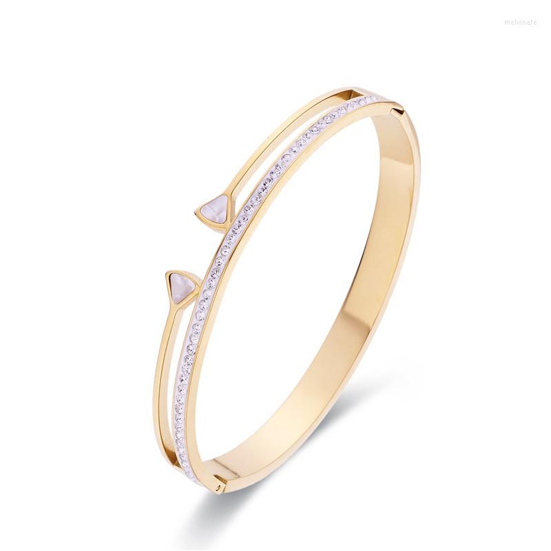 Bangle Classic Inlay Zircon And Shell Double Hollowed Out Hemline Design Charm Texture Simple Bracelet Stainless Steel Jewelry
Bangle Classic Inlay Zircon And Shell Double Hollowed Out Hemline Design Charm Texture Simple Bracelet Stainless Steel Jewelry