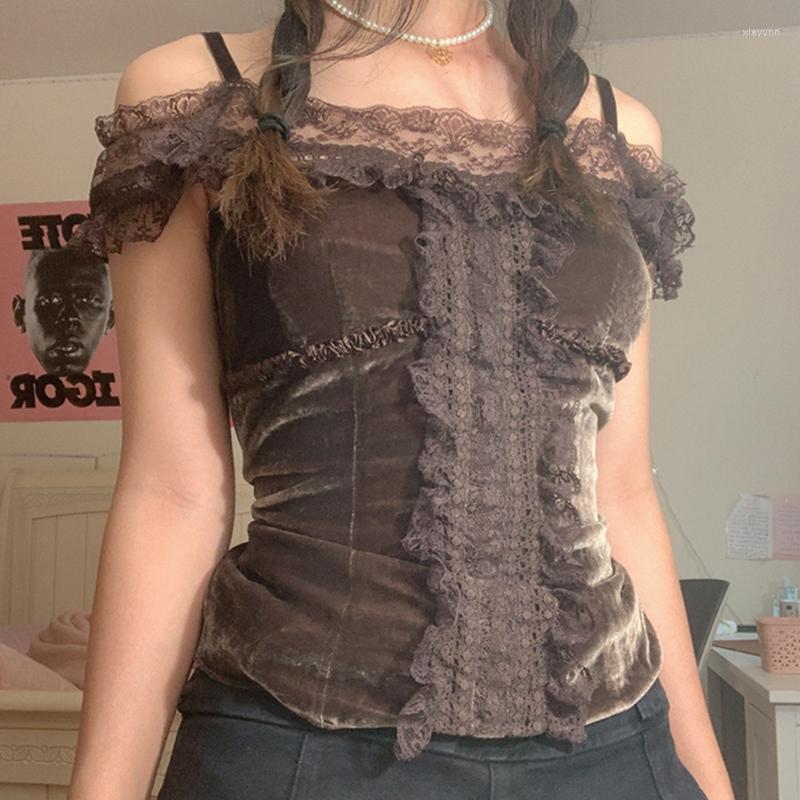 Women's T Shirts Vintage Fairycore Brown Bustier Sexy Off Shoulder Ruffles Lace Crop Top Corset Women T-shirt Y2K Goth Grunge Clothes, Coffee
Women's T Shirts Vintage Fairycore Brown Bustier Sexy Off Shoulder Ruffles Lace Crop Top Corset Women T-shirt Y2K Goth Grunge Clothes, Coffee