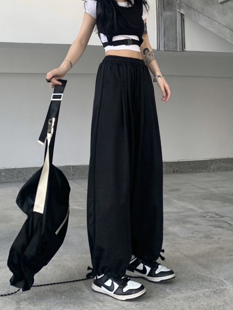 Women's Pants Capris HOUZHOU Casual Women Black Sweatpants Gray Joggers Basic Wide Leg Trousers Korean Fashion Baggy High Wasit Female Pantalones