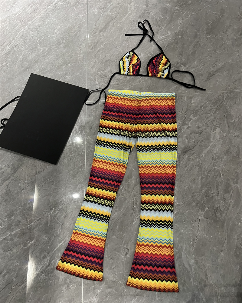 Women Bikini Set of Letter Printing With Pads Womens StripeHoliday Swimsuit Sexy Swimming Beach Surfing Swimwear