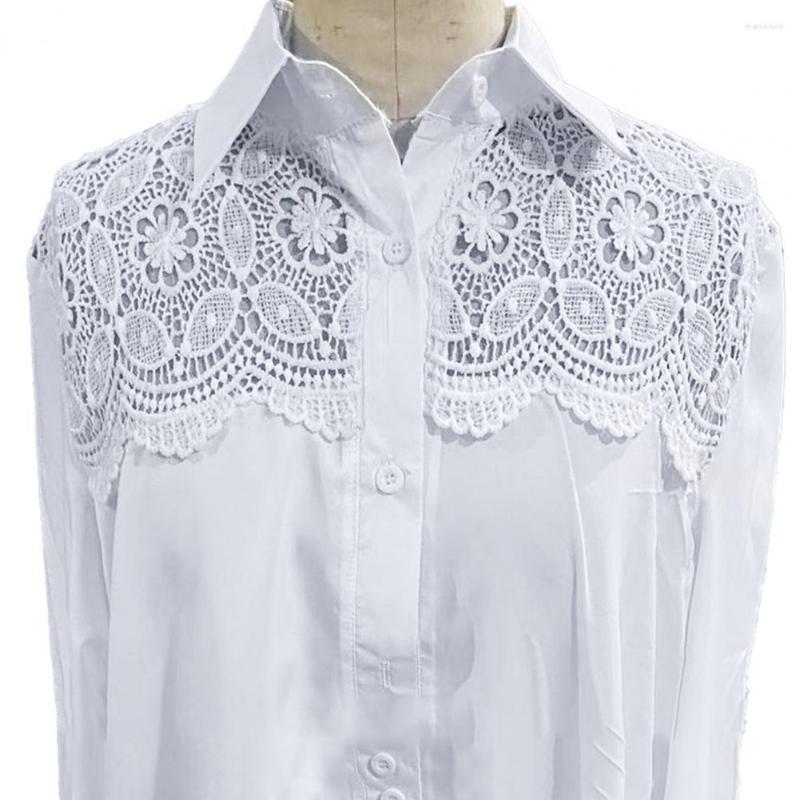 Women' Blouses Women Shirt Stylish Arc Hem Lapel Office Lady Lace Stitching Streetwear Casual Cardigan, White
Women' Blouses Women Shirt Stylish Arc Hem Lapel Office Lady Lace Stitching Streetwear Casual Cardigan, White