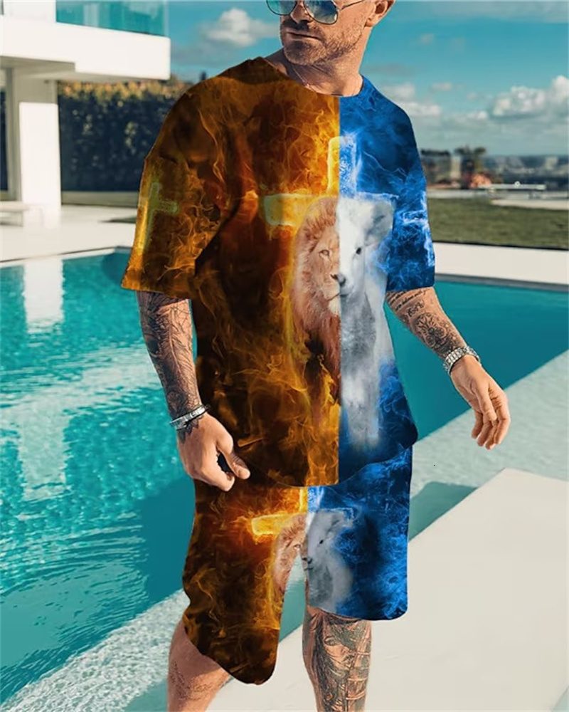 Men's Tracksuits 2Piece Sportswear Lion 3D Printed TShirt Suit Street Casual TwoPiece Oversized Set 230413, Dutsi-00015
Men's Tracksuits 2Piece Sportswear Lion 3D Printed TShirt Suit Street Casual TwoPiece Oversized Set 230413, Dutsi-00015