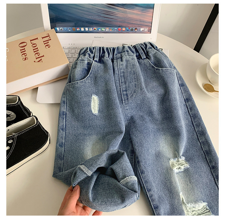 Jeans Spring Boys fashion ripped jeans Korean style Kids loose casual straight denim pants 230413