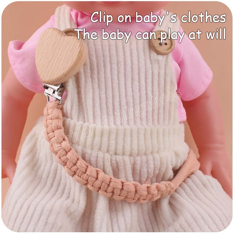 Heart Shape Beech Pacifier Clip DIY Newborn Accessories Baby Shower Gift Woven Pacifier Holder Infant Soother Dummy Clips Chain