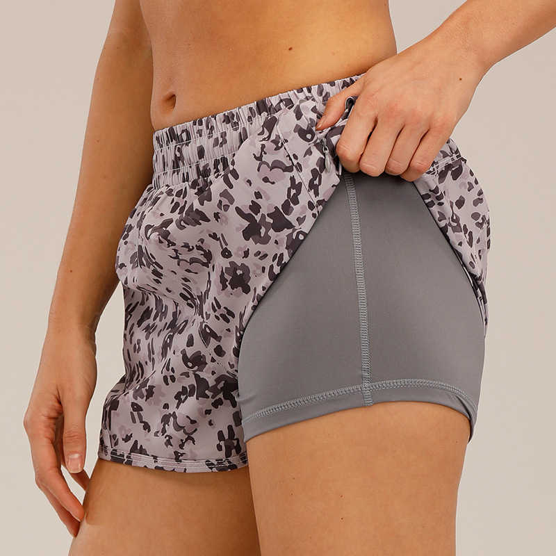 Yoga Outfit Camouflage Running Women Sports With Liner Side Zipper Pockets Gym Exercise Workout Training Fi Shorts