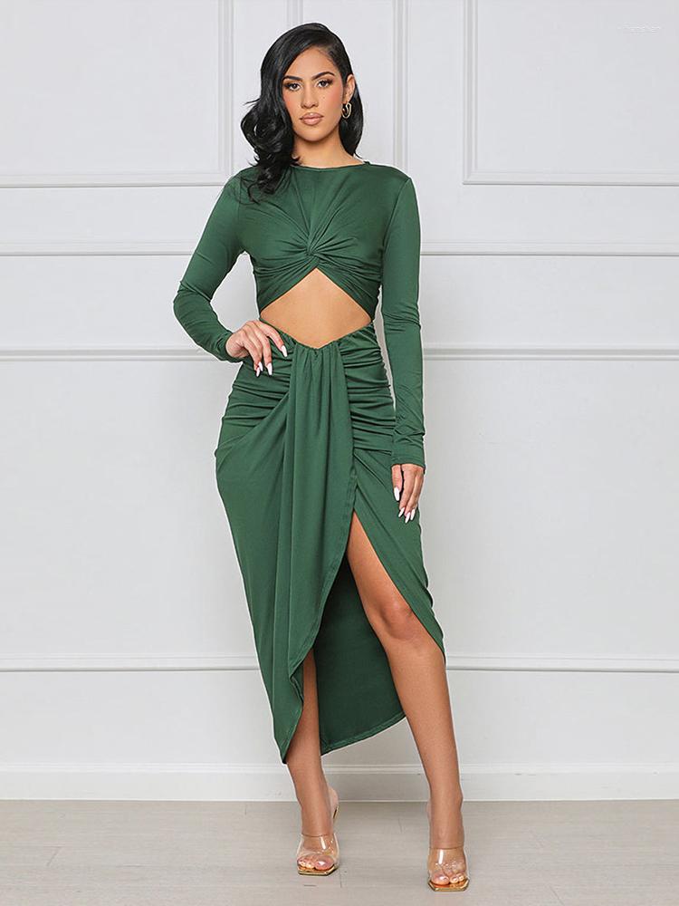 Women' Blouses Elegant Fashion Pleated Front Long Party Dress Woman Waist Band Cut Out Split Vestido Classic Solid Full Sleeve Robe Femme, Green
Women' Blouses Elegant Fashion Pleated Front Long Party Dress Woman Waist Band Cut Out Split Vestido Classic Solid Full Sleeve Robe Femme, Green