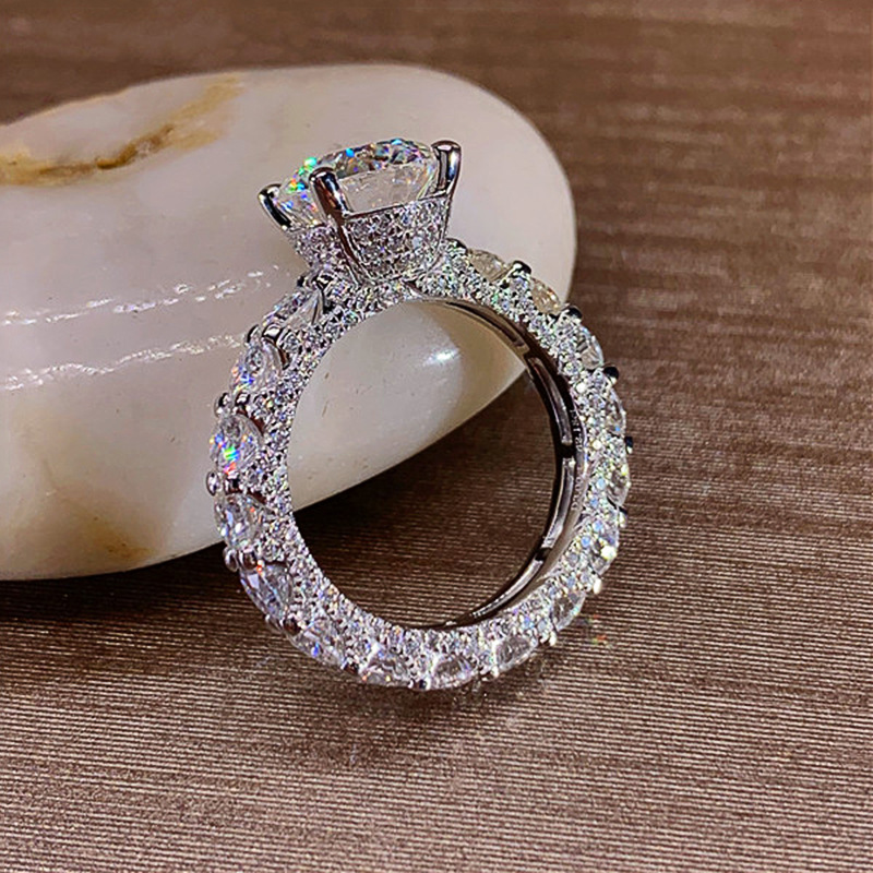 2023 Top Sell Wedding Rings Luxury Jewelry 925 Sterling Silver Fill Round Cut White Topaz CZ Diamond Eternity Party Women Engagement Bridal Ring For L