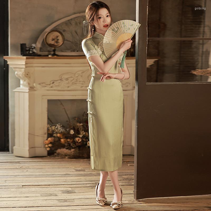Ethnic Clothing Chinese Traditional Green Qipao Women Lace Long Cheongsam Dress Short Sleeve Evening Party
Ethnic Clothing Chinese Traditional Green Qipao Women Lace Long Cheongsam Dress Short Sleeve Evening Party
