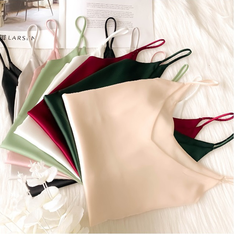 Camisoles Tanks Crop Top Women Summer Camis Silk Satin Halter Top Women Camisole Style Sexy Sleeveless Vest Slim White Tops Roupas Femin 230413
