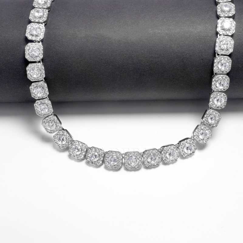 Price Moissanite Chain 12mm Square Tennis Cluster Link Sterling Silver 925 Hiphop Necklace