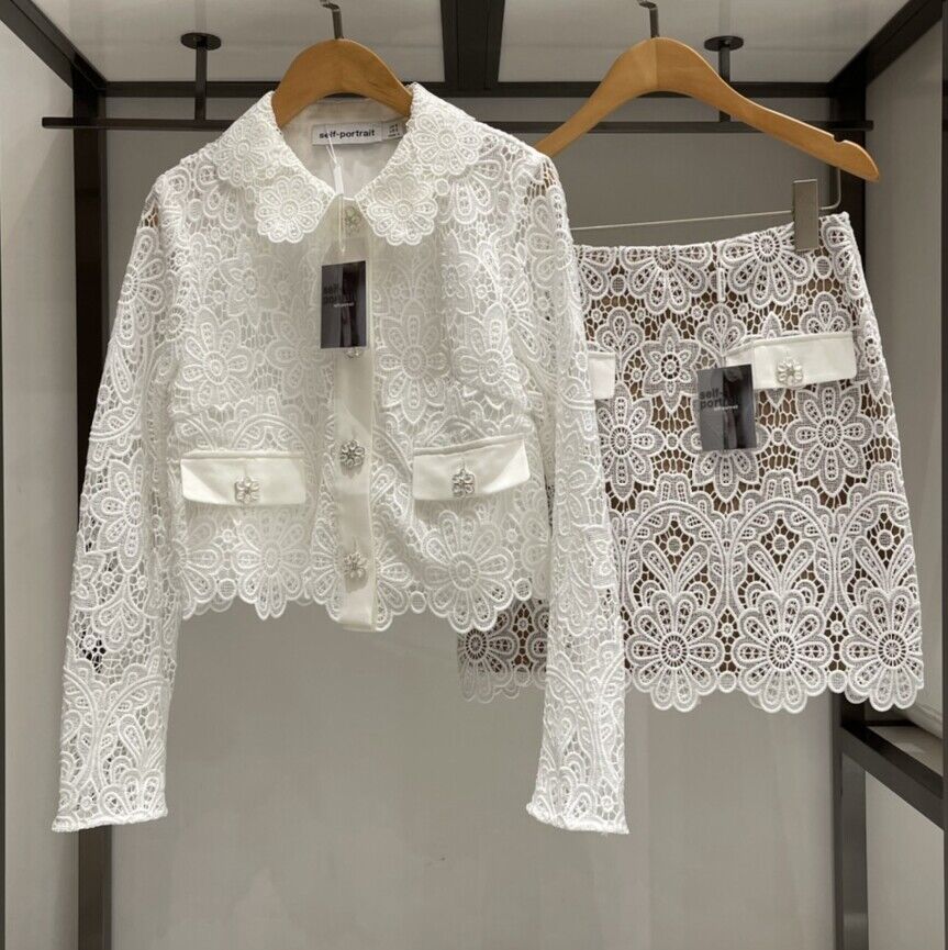 Two Piece Dress Self-Portrait Floral Guipure Cropped Jacket / Mini Skirt