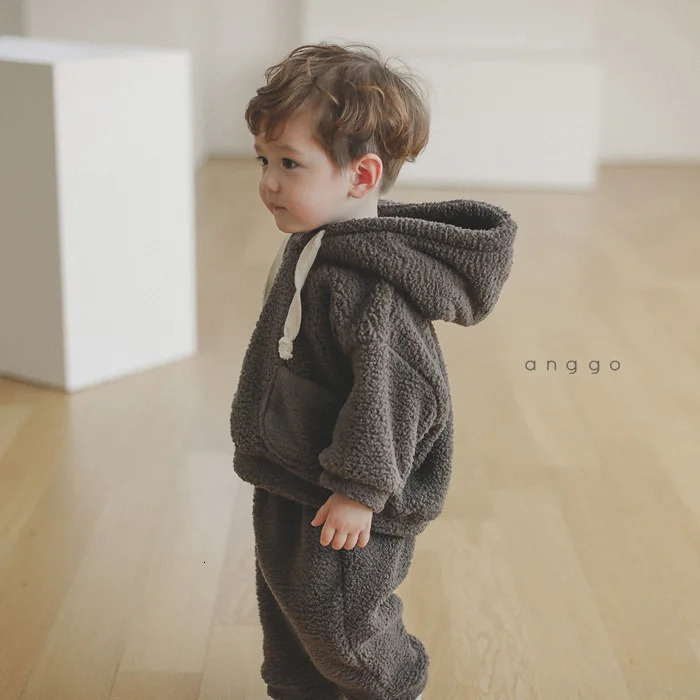 Clothing Sets Winter Baby Plush Fleece Thicken Warm Hoodies Sets Toddler Boys Hooded Sweatshirt And Pants Set Children 2pcs Clothes Suit 231113