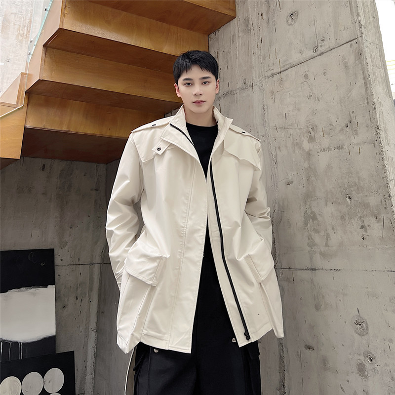 Men's Trench Coats Men Korean Casual Streetwear Fashion Belt Windbreak Coat Outerwear Net Celebrity Male Loose Commute Jacket Overcoat 230413Z
