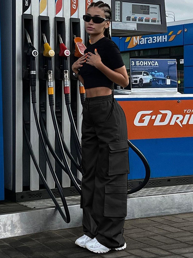 Women's Pants Capris Vintage 90s Cargo Pants Women Y2K Low Waist Trousers Straight Wide Leg Baggy jeans Hippie Joggers Trouser Femme Oversized Po