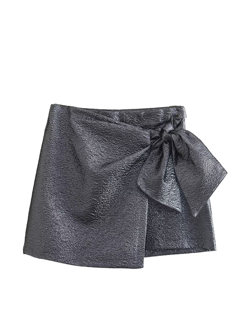Women's Shorts Willshela Women Fashion Textured Skort with Bow Knot High-waisted Invisible Side Zipper Casual Chic Lady Woman Elegant Shorts 2304