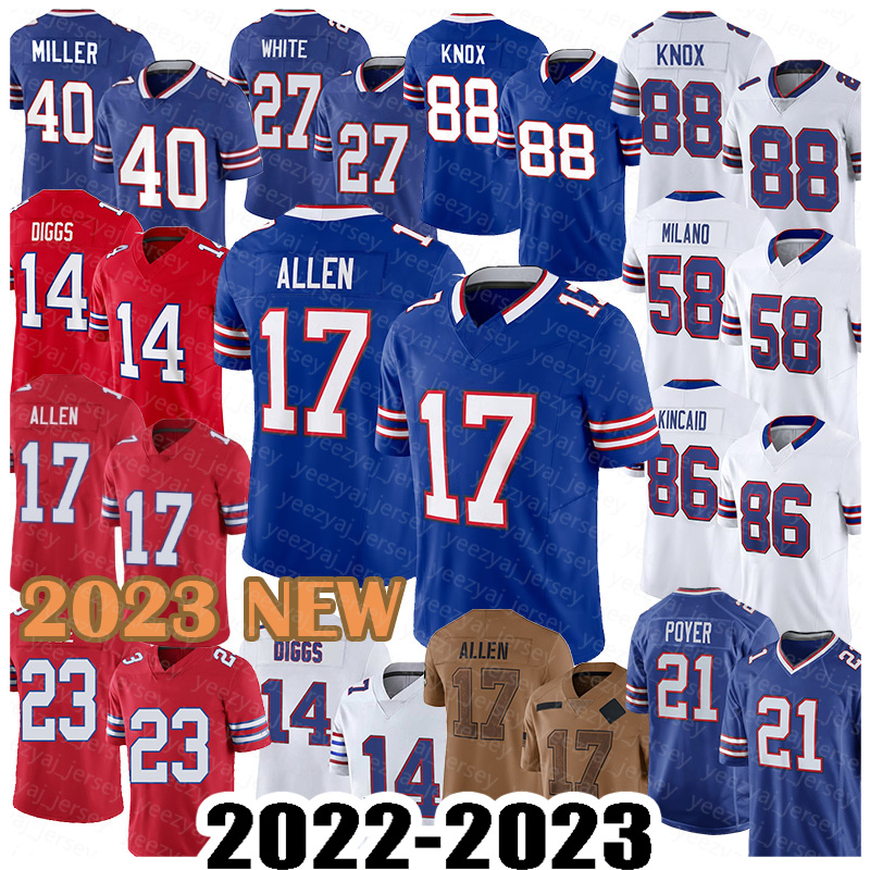 Dawson Knox Football Jersey Josh Allen Stefon Diggs Matt Milano Dalton Kincaid Von Miller Tre'Davious White Nyheim Hines Buffalos Damar Hamlin Billes Jim Kelly A02
