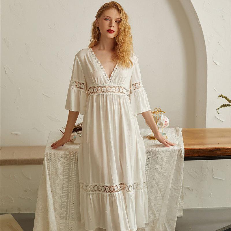 Women' Sleepwear 2023 Long Mid-sleeved Sleeping Skirt Hollow Lace Stitching Nightgowns Sexy Soft Court Style Night Dress Women V-neck, White
Women' Sleepwear 2023 Long Mid-sleeved Sleeping Skirt Hollow Lace Stitching Nightgowns Sexy Soft Court Style Night Dress Women V-neck, White
