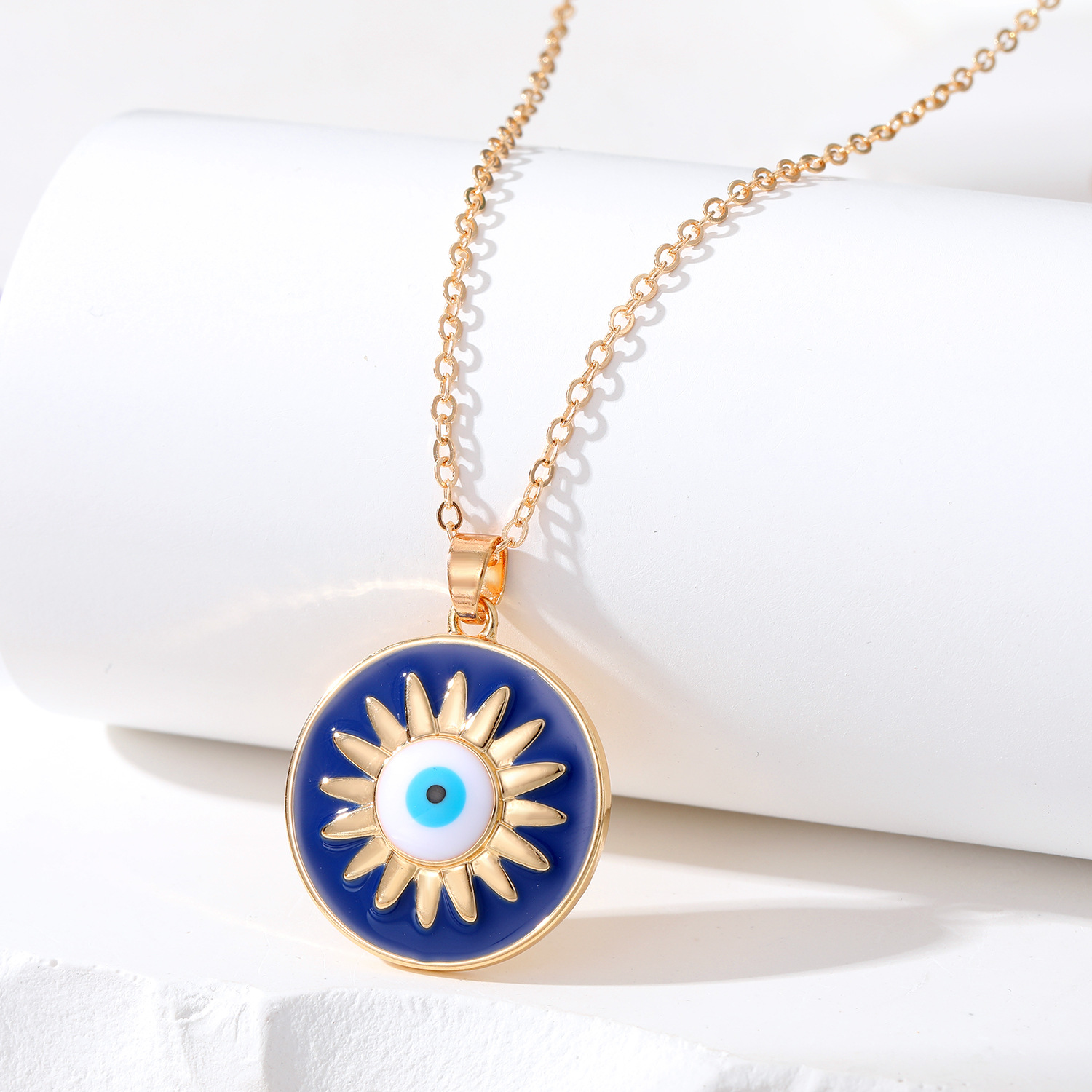 S3561 Geometric Evil Eye Pendant Necklace For Women Enamel Turkish Blue Eyes Choker Necklaces
