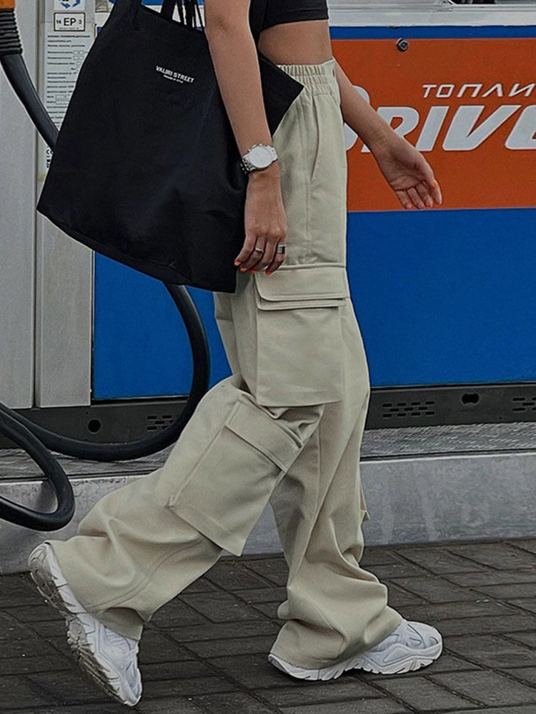 Women's Pants Capris Vintage 90s Cargo Pants Women Y2K Low Waist Trousers Straight Wide Leg Baggy jeans Hippie Joggers Trouser Femme Oversized Po