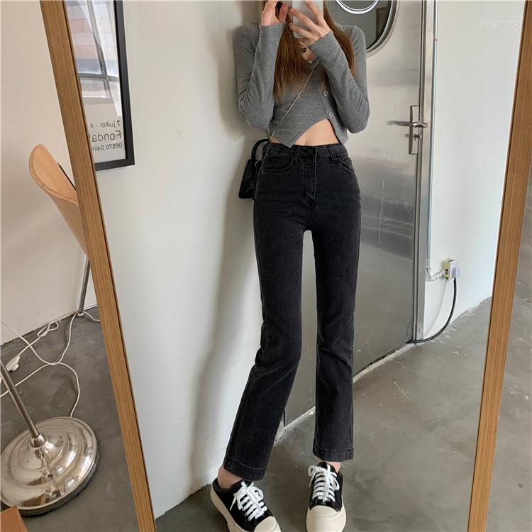 Women's Jeans N4089 Fashion High Waist Slim Straight Leg Pants Trousers Women, Black