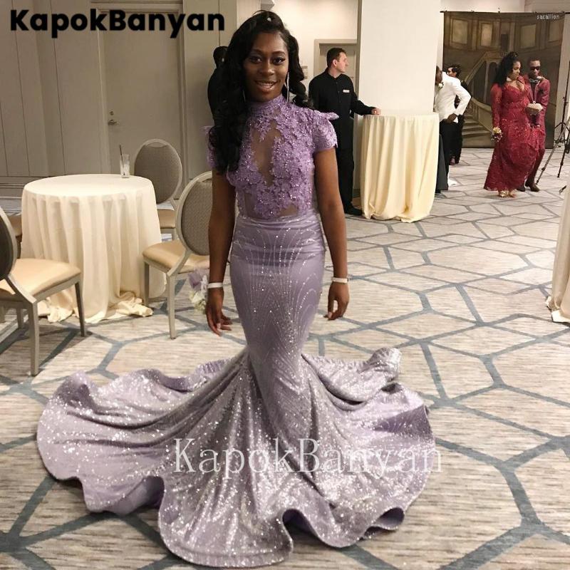 Party Dresses High Neck Short Sleeves Mermaid Prom Dress Lace Applique Beading Illusion Shiny Evening Gown, Light lavender
Party Dresses High Neck Short Sleeves Mermaid Prom Dress Lace Applique Beading Illusion Shiny Evening Gown, Light lavender