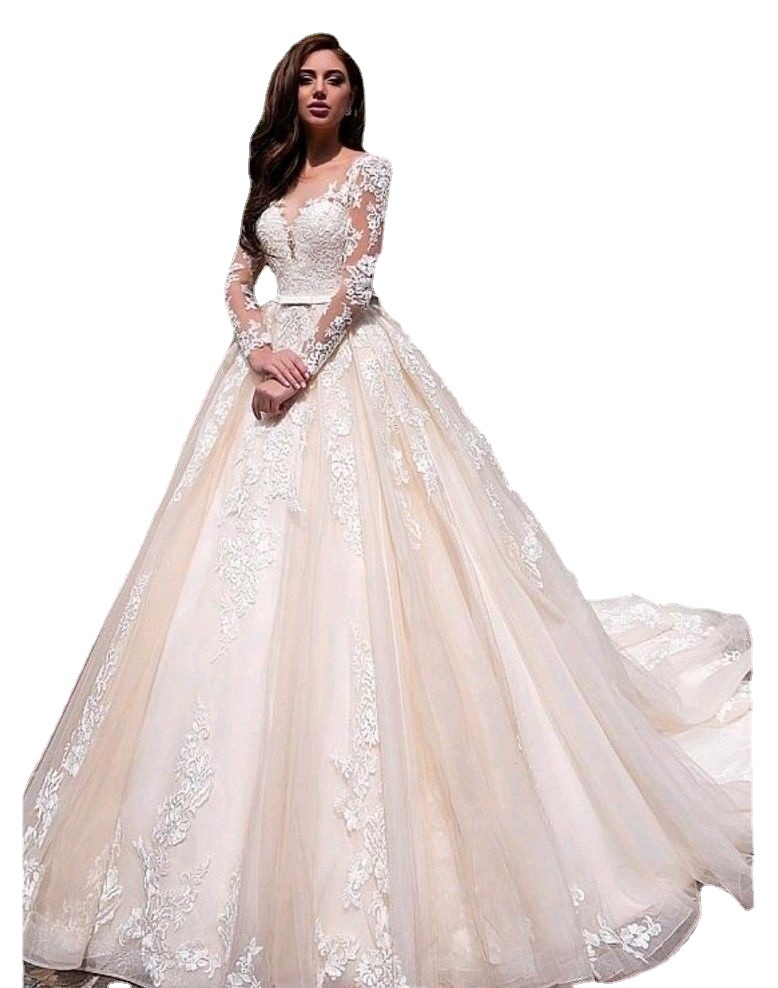 Dubai A Line Dresses Sequined Long Sleeve Plus Size Chapel Train Sweetheart Vestido De Novia Lace Appliqued Bridal Wedding Gowns Custom Made 403