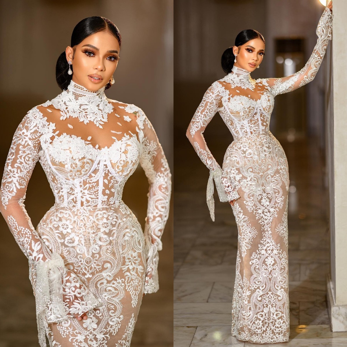 Gorgeous Modest High Neck Mermaid Wedding Dresses Long Sleeve Lace Appliqued Bridal Gown Church Garden Country Boho Vestidos de novia, Silver
Gorgeous Modest High Neck Mermaid Wedding Dresses Long Sleeve Lace Appliqued Bridal Gown Church Garden Country Boho Vestidos de novia, Silver